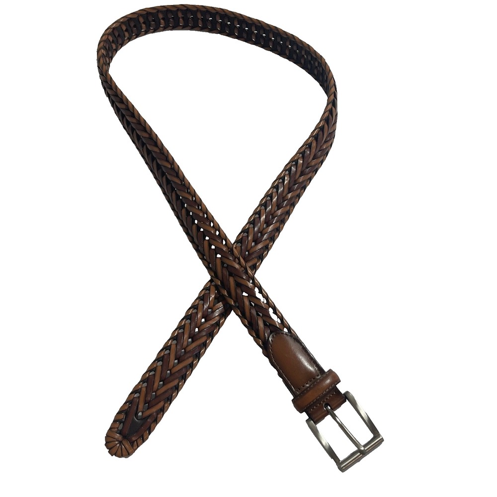 Roundtree & Yorke Belt Mens 36 Brown Braided Leather Woven Classic